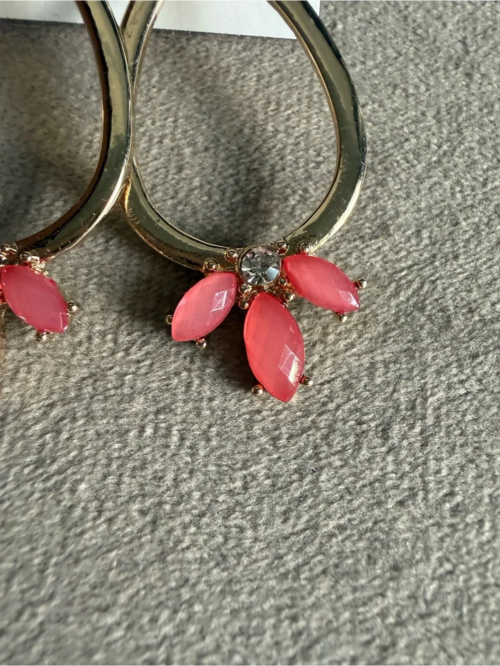 Dress Barn Gold Teardrop Earrings with Coral Pink Marquise Accents